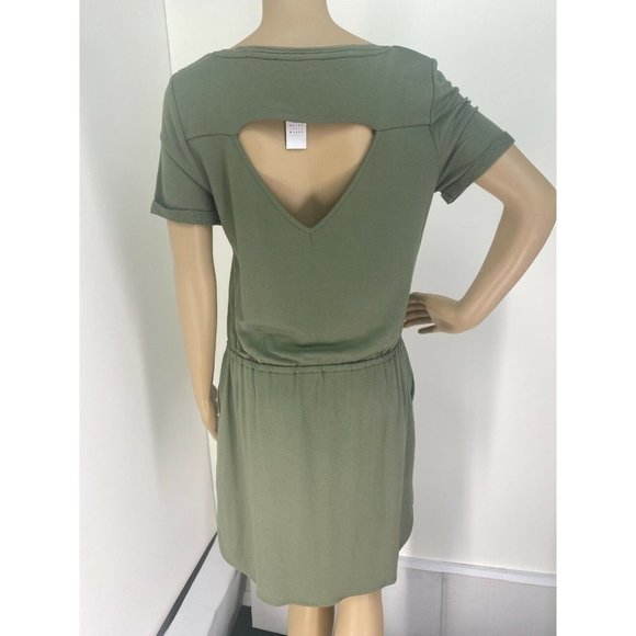 "WHITE HOUSE BLACK MARKET" MILITARY GREEN KEYHOLE BACK BLOUSON DRESS SIZE: M NWT - Picture 2 of 3